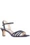 Women Nina Shoes Wide Widths | Nelena Navy Textured Metallic With Matching Crystals Low-heel Sandals With Ankle-strap