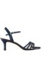 Women Nina Shoes Wide Widths | Nelena Navy Textured Metallic With Matching Crystals Low-heel Sandals With Ankle-strap