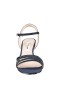 Women Nina Shoes Wide Widths | Nelena Navy Textured Metallic With Matching Crystals Low-heel Sandals With Ankle-strap