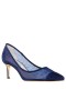 Women Nina Shoes Wide Widths | Niley New Navy Satin Low-heel Classic Dressy Pump