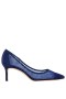 Women Nina Shoes Wide Widths | Niley New Navy Satin Low-heel Classic Dressy Pump