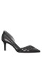 Women Nina Shoes Wide Widths | Noreen Black Satin With Crystals Mid-heel D'orsay Pumps With Pointed-toe