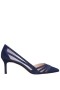 Women Nina Shoes Wide Widths | Noreen New Navy Satin With Crystals Mid-heel D'orsay Pumps With Pointed-toe