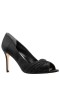 Women Nina Shoes Wide Widths | Rhiyana Black Satin Peep Toe High-heel Classic Pump