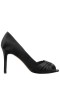 Women Nina Shoes Wide Widths | Rhiyana Black Satin Peep Toe High-heel Classic Pump