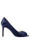 Women Nina Shoes Wide Widths | Rhiyana Navy Satin Peep Toe High-heel Classic Pump