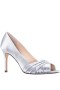 Women Nina Shoes Wide Widths | Rhiyana Silver Satin Peep Toe High-heel Classic Pump
