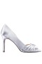 Women Nina Shoes Wide Widths | Rhiyana Silver Satin Peep Toe High-heel Classic Pump