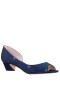 Women Nina Shoes Wide Widths | Rossie New Navy Satin Crystal Low-heel D'orsay Evening Pump