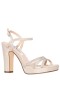 Women Nina Shoes Wide Widths | Saralyn Platino Metallic Suedette With Crystal Bands Platform Sandals On A High Block-heel With Ankle-strap