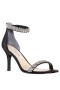 Women Nina Shoes Wide Widths | Vauna Black Satin Ankle-strap Mid-heel Evening Sandal