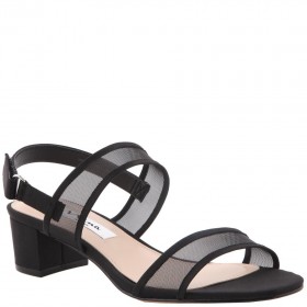 Women Nina Shoes Block Heels | Ganice Black Satin With Mesh Block-heel Hook & Loop Sandals