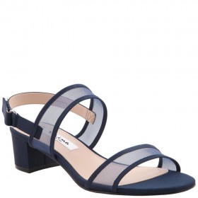 Women Nina Shoes Block Heels | Ganice New Navy Satin With Mesh Block-heel Hook & Loop Sandals