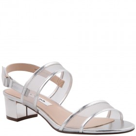 Women Nina Shoes Block Heels | Ganice Silver Metallic Foil With Mesh Block-heel Hook & Loop Sandals