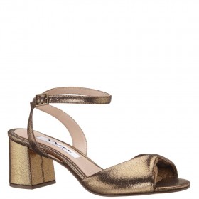 Women Nina Shoes Block Heels | Nigella Bronze Metallic Suedette Block-heel Sandals With Twist-front And Ankle-strap