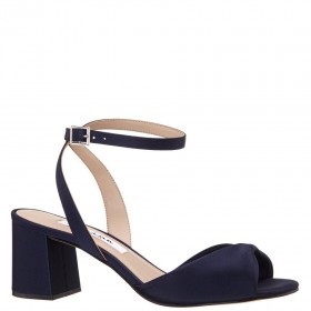 Women Nina Shoes Block Heels | Nigella New Navy Satin Block-heel Sandals With Twist-front And Ankle-strap