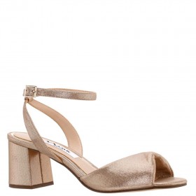 Women Nina Shoes Block Heels | Nigella Taupe Metallic Suedette Block-heel Sandals With Twist-front And Ankle-strap