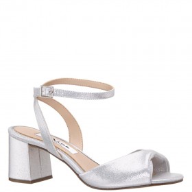 Women Nina Shoes Block Heels | Nigella True Silver Metallic Suedette Block-heel Sandals With Twist-front And Ankle-strap