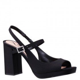 Women Nina Shoes Block Heels | Simeon Black Satin Block-heel Sandals With Platform