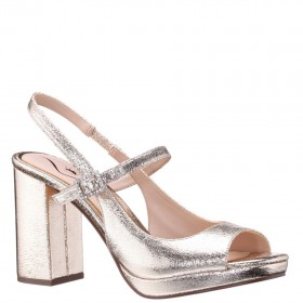 Women Nina Shoes Block Heels | Simeon Platino Textured Metallic Foil Block-heel Sandals With Platform
