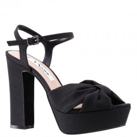 Women Nina Shoes Block Heels | Skylynn Black Peau Block-heel With Platform Stiletto Sandal With Ankle-strap