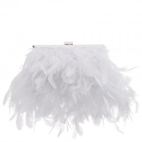 Women Nina Shoes Bridal Shoes | Alana White All Over Feather Frame Clutch