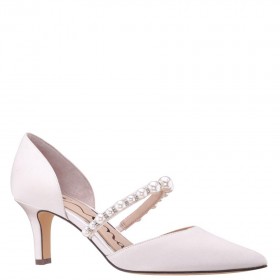 Women Nina Shoes Bridal Shoes | Blair Ivory Satin D'orsay Mid-heel Pumps With Crystals And Pearls Instep Strap