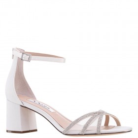 Women Nina Shoes Bridal Shoes | Brooke Ivory Satin Block-heel Sandals With Ankle-straps And Crystal Bands