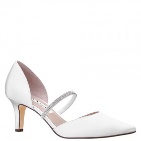 Women Nina Shoes Bridal Shoes | Brystol White Satin With Crystal Band Mid-heel D'orsay Pumps