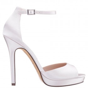 Women Nina Shoes Bridal Shoes | Famia Ivory Satin Stiletto Platform Sandals With Ankle-strap