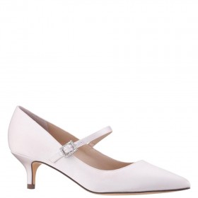Women Nina Shoes Bridal Shoes | Namali Ivory Satin With Rhinestone Buckle Kitten-heel Pumps