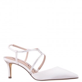 Women Nina Shoes Bridal Shoes | Nichele Ivory Satin With Crystal Twist Mid-heel Slingback Pumps