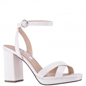 Women Nina Shoes Bridal Shoes | Shelia Ivory Satin Block-heel Platform Sandals With Ankle-strap