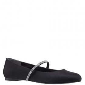 Women Nina Shoes Flats & Wedges | Pattie Black Satin Ballet Flats With Crystal Band