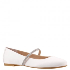 Women Nina Shoes Flats & Wedges | Pattie Ivory Satin Ballet Flats With Crystal Band