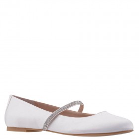 Women Nina Shoes Flats & Wedges | Pattie White Satin Ballet Flats With Crystal Band