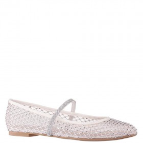 Women Nina Shoes Flats & Wedges | Peggy Ivory Mesh With Clear Rhinestones Ballet Flats With Rhinestone Band