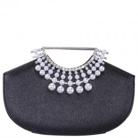 Women Nina Shoes Handbags | Alyssa Black Textured Metallic Pu Handle Bag