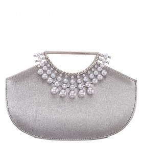 Women Nina Shoes Handbags | Alyssa Silver Textured Metallic Pu Handle Bag