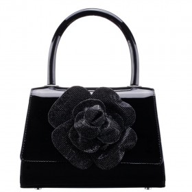 Women Nina Shoes Handbags | Aubrey Black Patent Pu/glass Crystal Handle Satchel