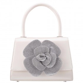 Women Nina Shoes Handbags | Aubrey Ecru Patent Pu/glass Crystal Handle Satchel