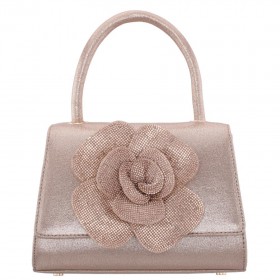 Women Nina Shoes Handbags | Aubrey Taupe Reflective Suedette/glass Crystal Handle Satchel