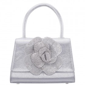 Women Nina Shoes Handbags | Aubrey True Silver Reflective Suedette/glass Crystal Handle Satchel