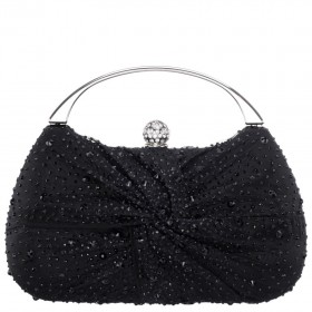 Women Nina Shoes Handbags | Brando Black Chiffon/satin/glass Crystal Minaudiere