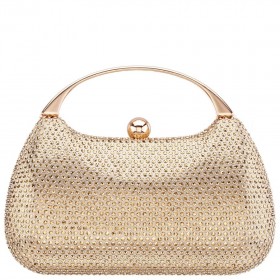 Women Nina Shoes Handbags | Brando Gold Crystal Minaudiere With Metal Handle