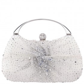 Women Nina Shoes Handbags | Brando Ivory Chiffon/satin/glass Crystal Minaudiere