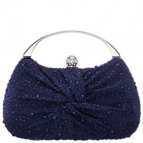 Women Nina Shoes Handbags | Brando Navy Chiffon/satin/glass Crystal Minaudiere