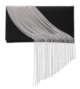 Women Nina Shoes Handbags | Carma Black Crystal Chain Slim Envelope Clutch