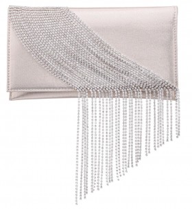 Women Nina Shoes Handbags | Carma Platino Crystal Chain Slim Envelope Clutch