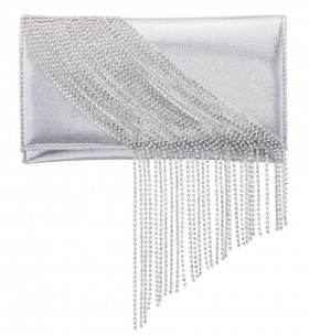 Women Nina Shoes Handbags | Carma Silver Crystal Chain Slim Envelope Clutch